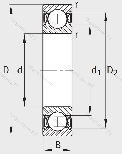 Однорядный шариковый подшипник 6217 2RSR