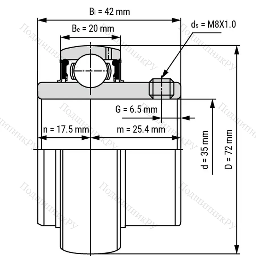 Радиальный шариковый подшипник UC 207 - Вал 35мм