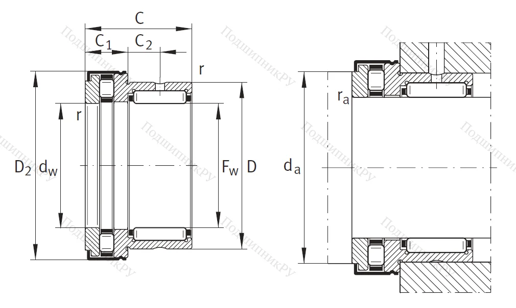 Комбинированный подшипник NKXR 20 Z XL от производителя  INA