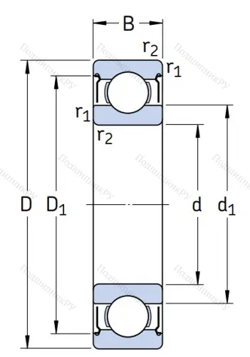 Однорядный шариковый подшипник 6010 2Z от производителя  SKF
