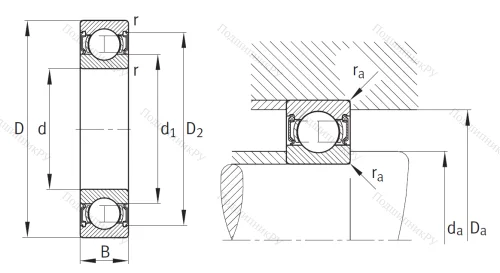 Однорядный шариковый подшипник 62309 2RSR от производителя  FAG