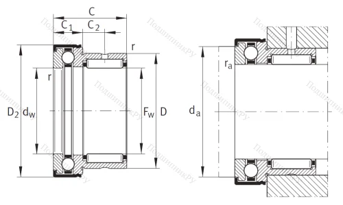 Комбинированный подшипник NKX 25 Z XL от производителя  INA